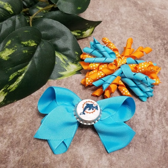 Miami Dolphins Toddler Hair Bow Set Teal or Orange